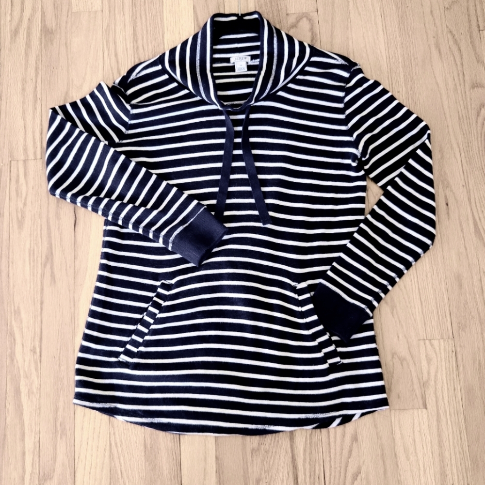 J. Crew Navy and White Striped Cowl Neck Sweater